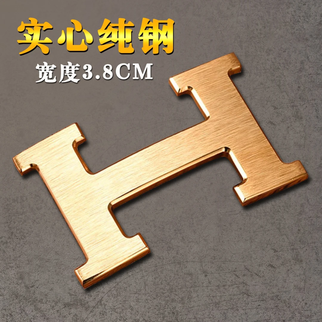 实心纯钢皮带扣头工字扣奢侈品不锈钢平滑扣H单扣裤腰带头3.8CM