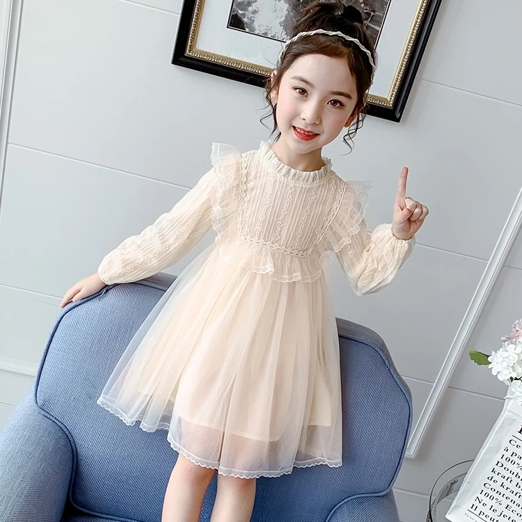 女童公主裙春装2023新款洋气女孩韩版长袖纱裙春季连衣裙儿童裙子