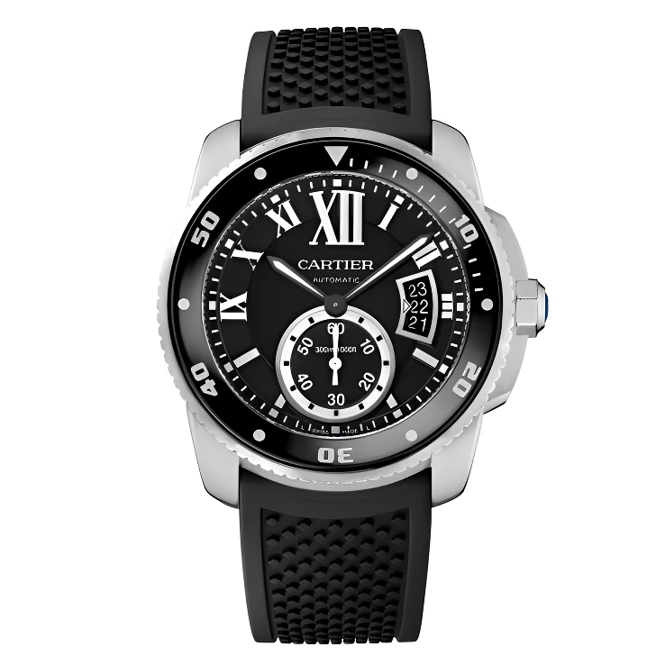 99新 Cartier/卡地亚 卡利博/W7100056/42mm黑盘胶带自动机械男表