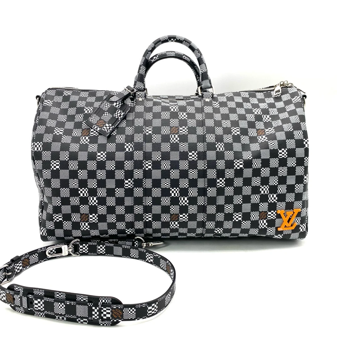 99新 LouisVuitton/路易威登 限量棋盘格keepall50旅行袋 50/29