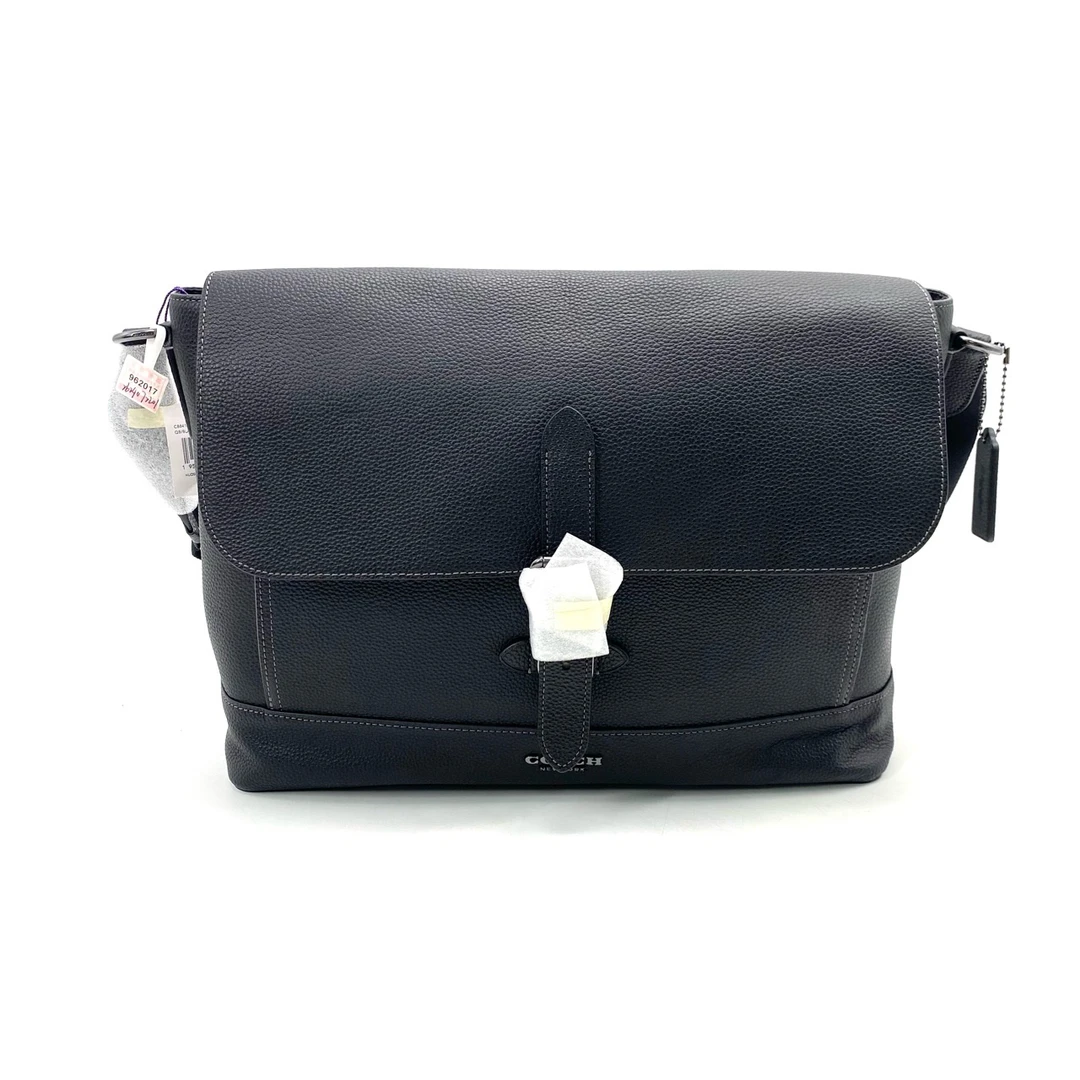 全新未使用 COACH/蔻驰 黑色全皮单扣邮差包 尺寸36/27