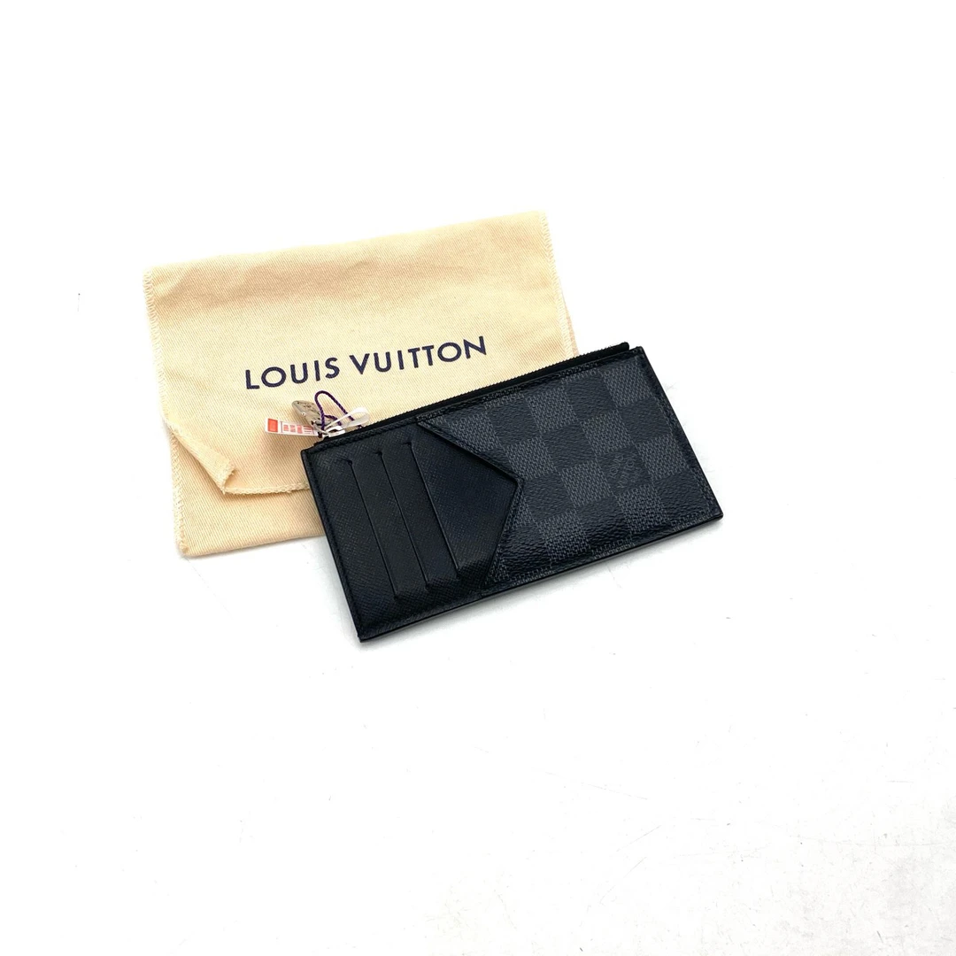 99新 LouisVuitton/路易威登 经典棋盘格拼皮拉链卡包 尺14/8男士