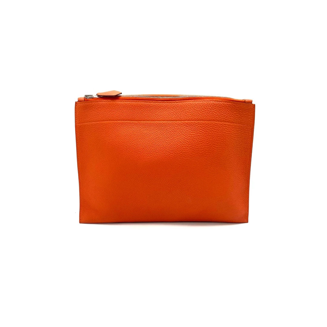 95新 Hermes/爱马仕 橙色全皮信封手拿包 尺寸31/23