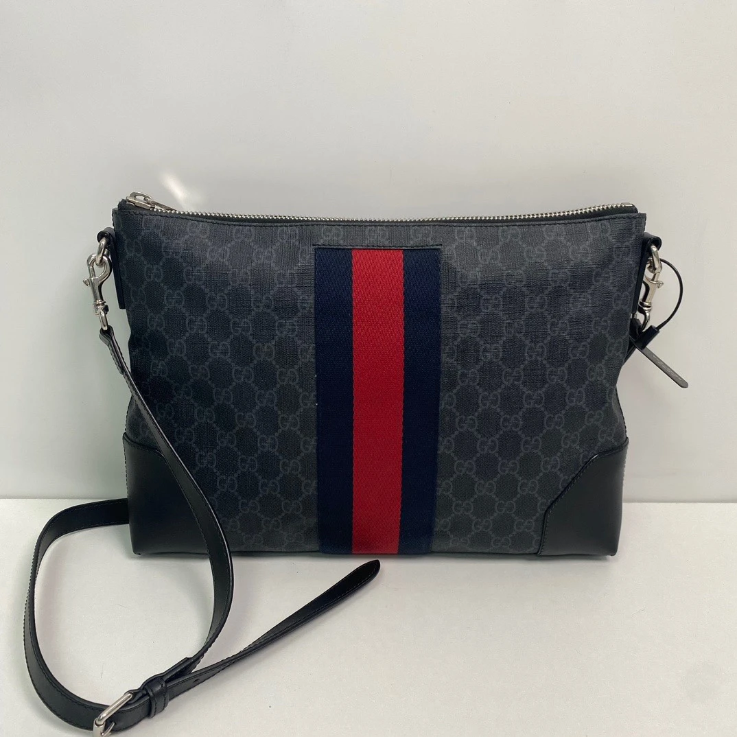 95新 GUCCI/古驰 老花红蓝织带斜挎包 尺寸35/24