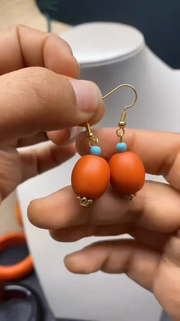 【闪购商品】琥珀耳饰14K金镶嵌A103