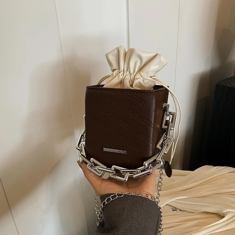 小清新洋气韩版抽绳单肩斜挎包包女新款网红休闲包流行小方包