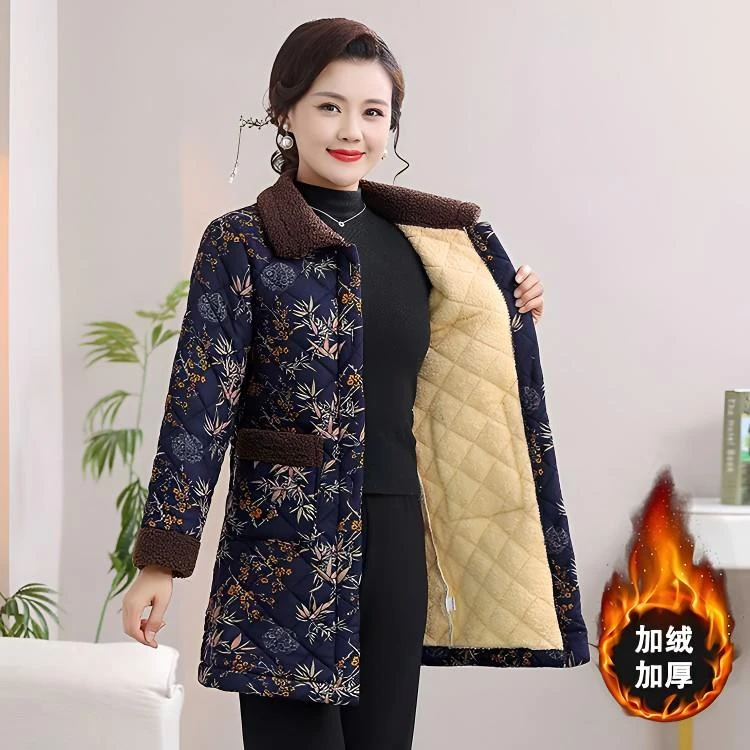 中老年女装加绒加厚棉衣外套棉服长款妈妈装洋气时尚保暖奶奶棉袄