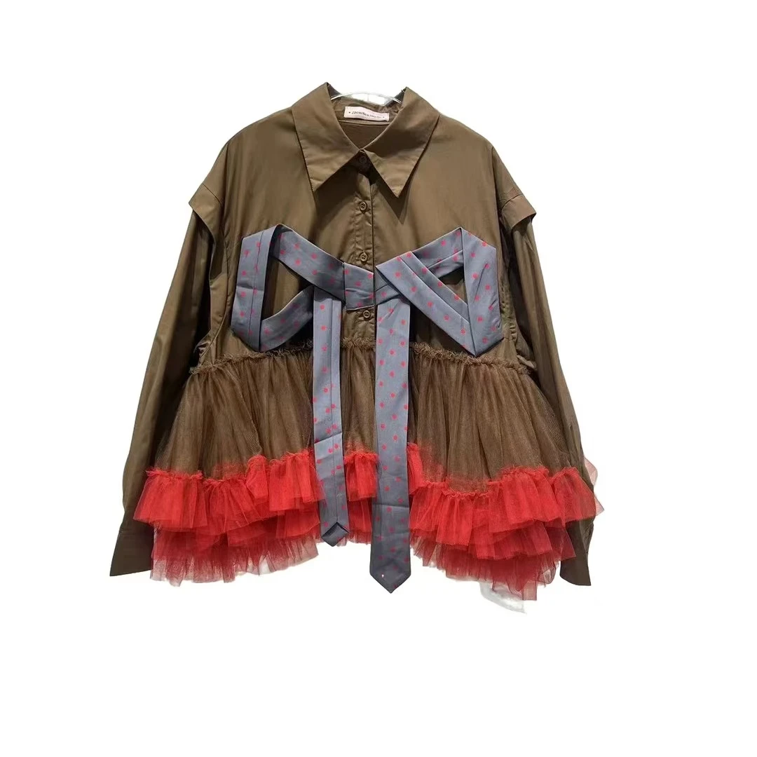 3302【珍珍优选】设计师新款拼接纱纱秋季长袖女装连衣裙