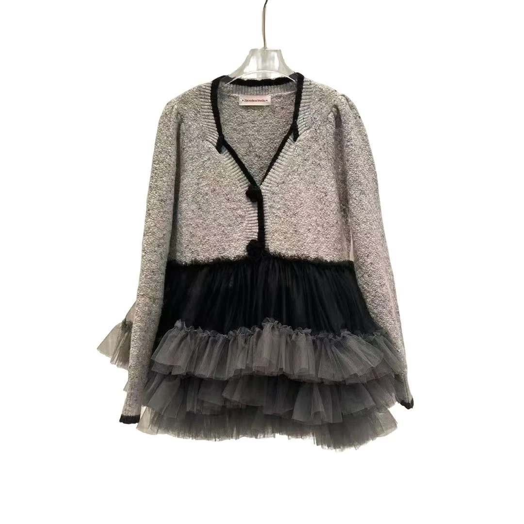 3578【珍珍优选】设计师新款拼接纱纱秋季长袖女装连衣裙