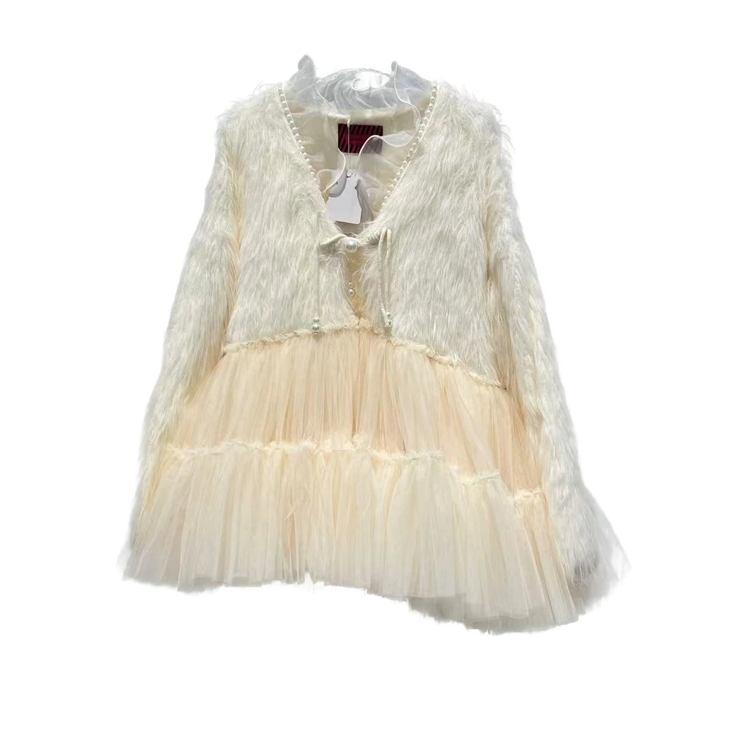 3741【珍珍优选】设计师新款拼接纱纱冬季长袖女装连衣裙