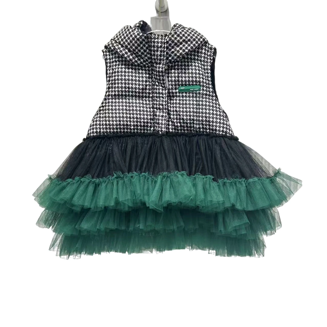 3758【珍珍优选】设计师新款拼接纱纱冬季无袖女装连衣裙