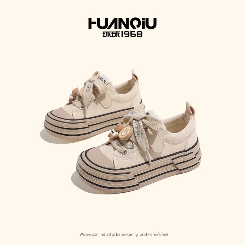 环球儿童帆布鞋2025春季新款女童韩版休闲平底鞋宝宝轻软底运动鞋