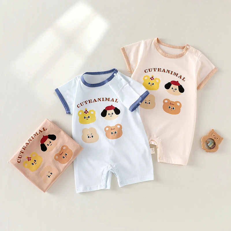 男女宝宝夏季连体衣新生儿可爱超萌爬服网红衣服婴儿满月哈衣短袖