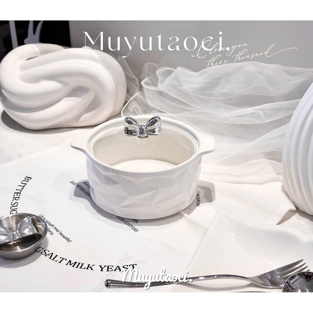 法式少女心陶瓷泡面碗带盖家用双耳汤碗螺蛳粉学生宿舍饭碗餐碗