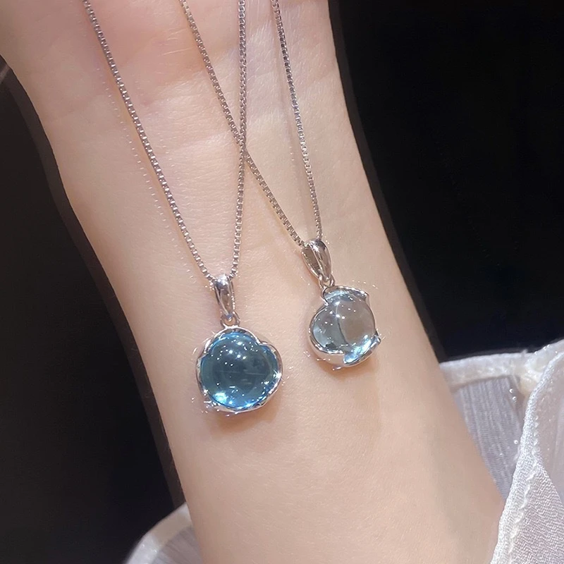 合金项链 蓝色项圈手工新款项链女轻奢韩版小众项链设计温柔甜美