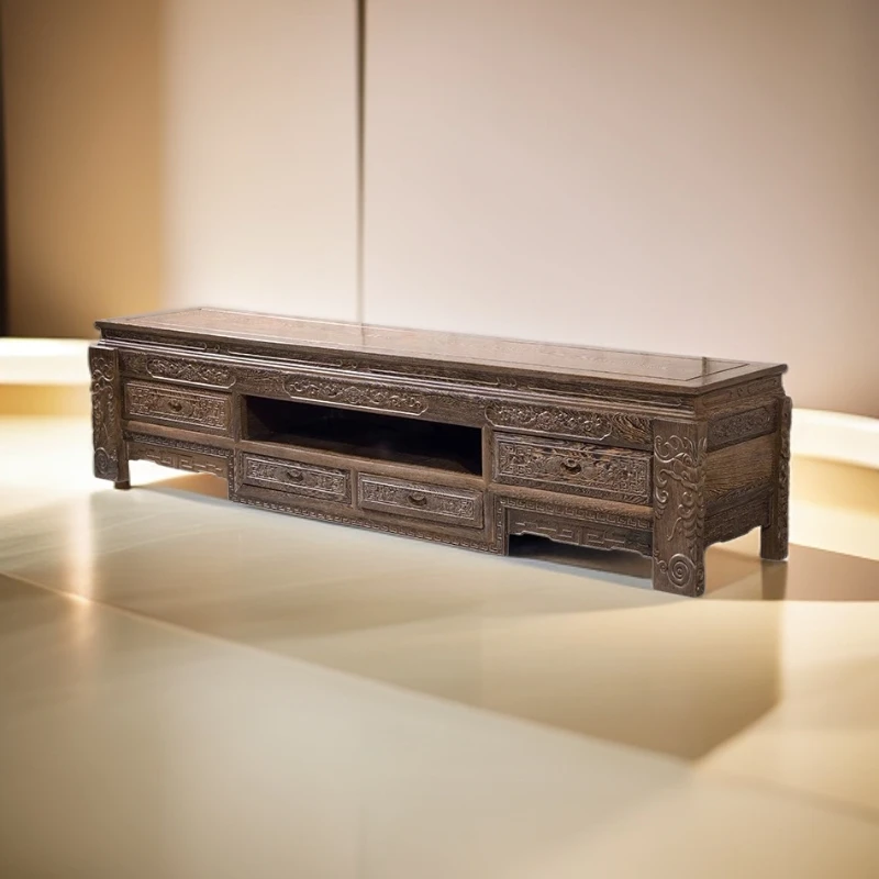 鸡翅木富贵电视柜中式古典雕花榫卯客厅地柜影视柜储物柜红木家具