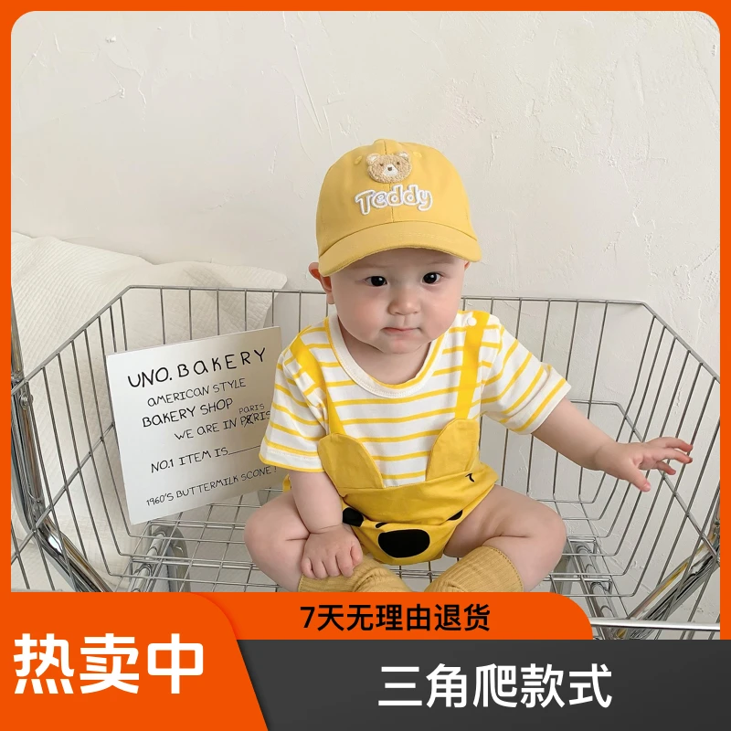 婴儿宝宝橙色纯棉卡通动物包屁衣儿童圆领短袖三角哈衣男童女宝