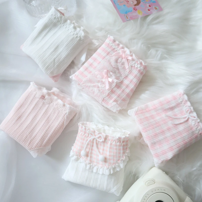 淡粉裙摆~少女内裤粉色甜美蕾丝花边日系抗菌舒适纯棉女士三角裤
