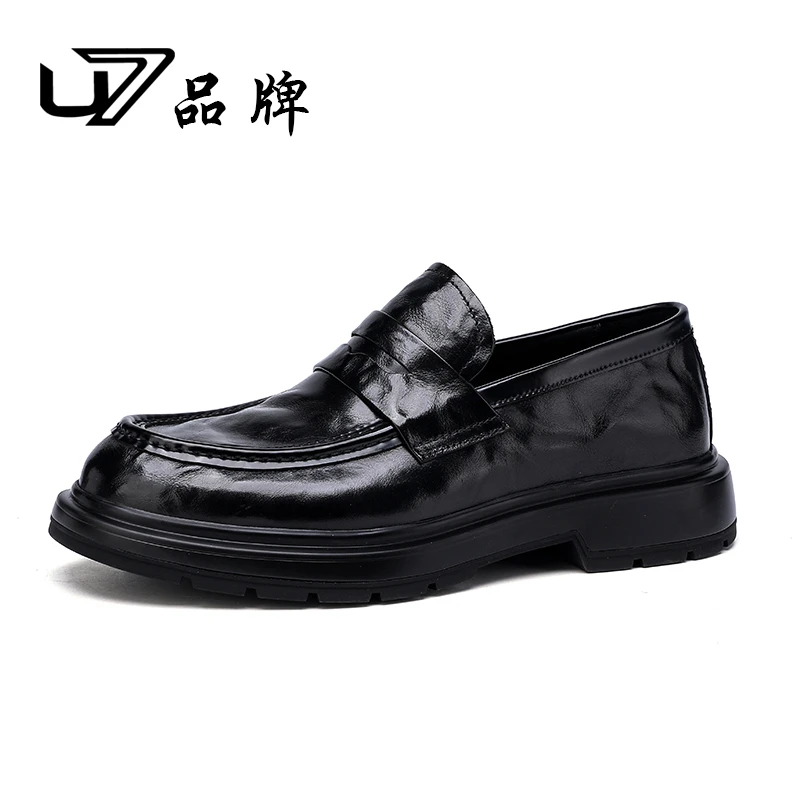 U7品牌男鞋真皮商务鞋2024年新款时尚英伦一脚蹬男士皮鞋2024221