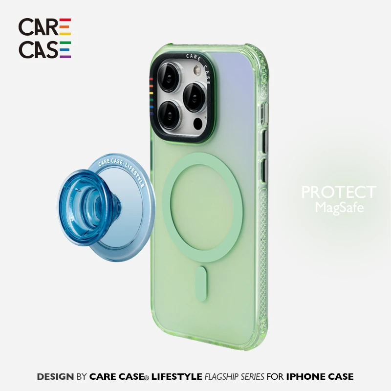 carecase彩虹圈湖绿色磁吸防摔手机壳 适用于苹果15 14 13 ProMax