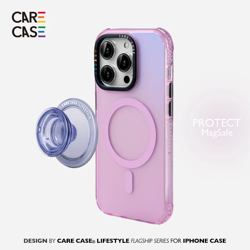 carecase彩虹圈霞紫色磁吸防摔手机壳 适用于苹果15 14 13 ProMax