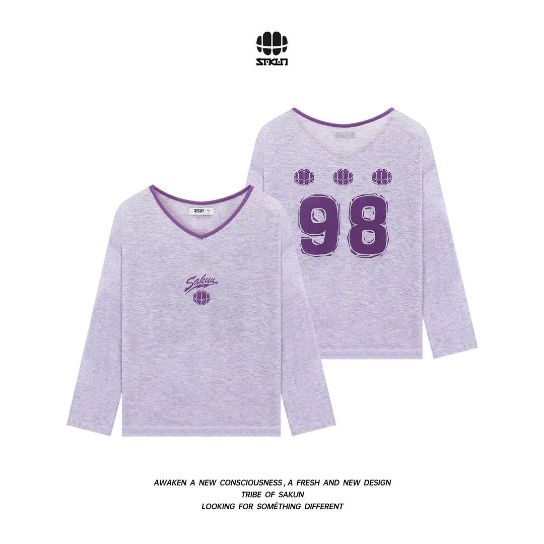 【欧若风】SAKUN设计感撞色印花圆领长袖T恤3153-1214916