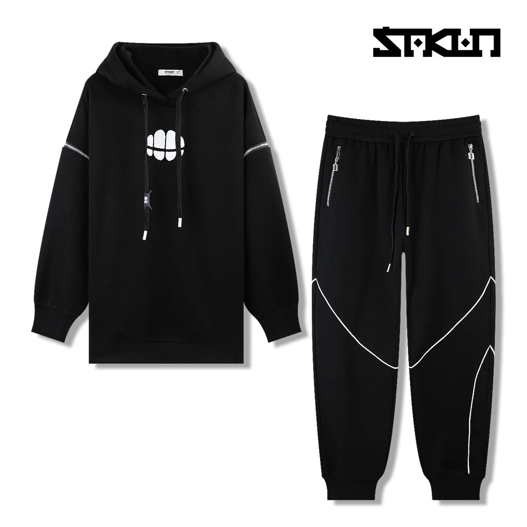 SAKUN【欧若风】潮流时尚百搭连帽加绒卫衣拉链套装3134-1603305-MM