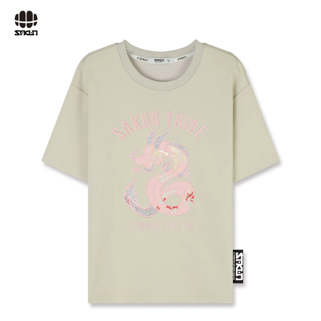 SAKUN重工龙图刺绣圆领T恤3151-1224715-JS-QC