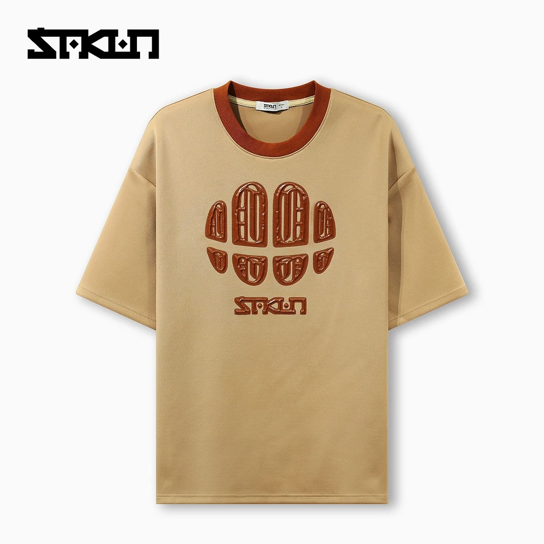 【新年战袍】SAKUN潮牌情侣款美式复古立体印花T恤3133-1222927-MM