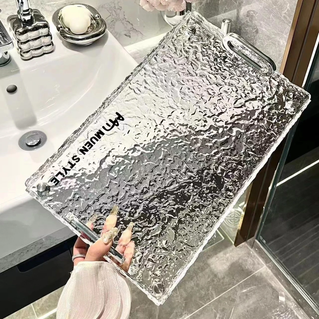 恩妮高级感轻奢亚克力托盘家用客厅放水杯茶盘长方形盘子大号酒店
