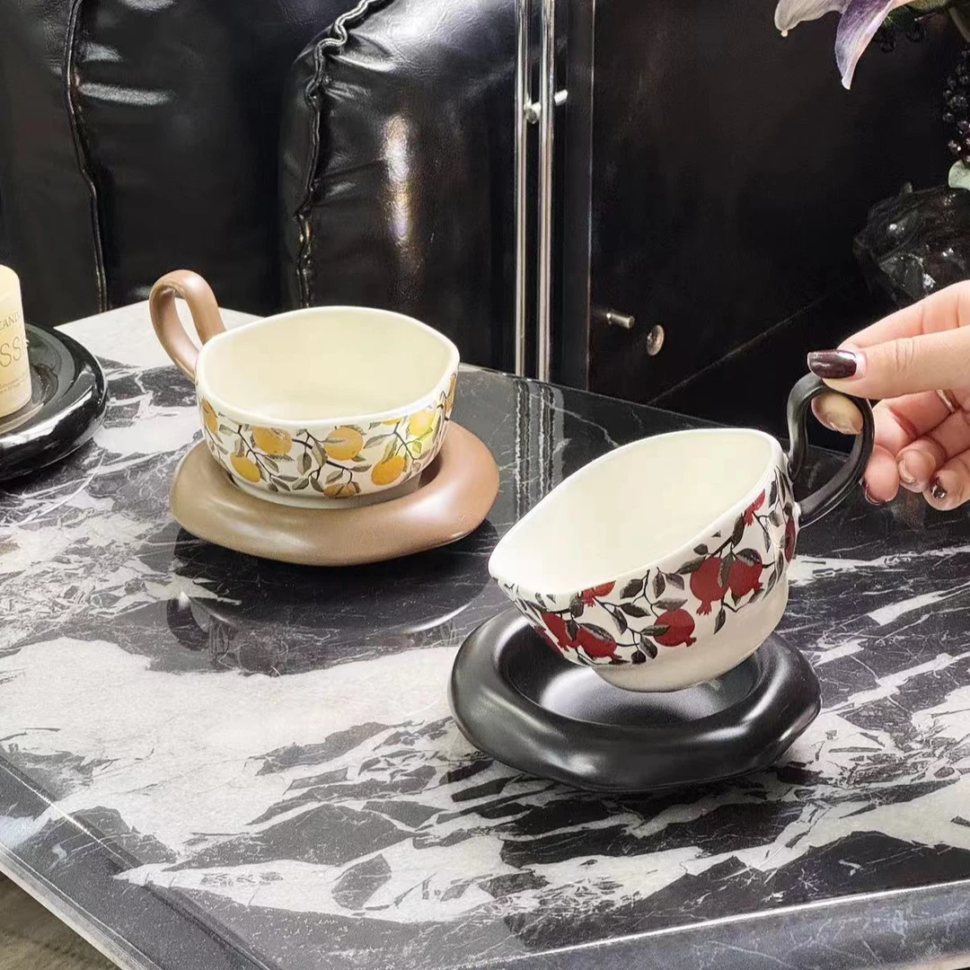 恩妮家居ins风法式复古花朵咖啡杯碟中古风陶瓷杯下午茶乔迁礼物