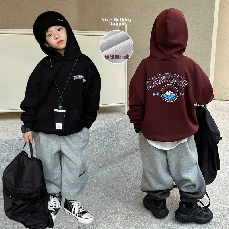 儿童加绒连帽卫衣2024新款男童加厚上衣男孩冬装冬季童装潮23329