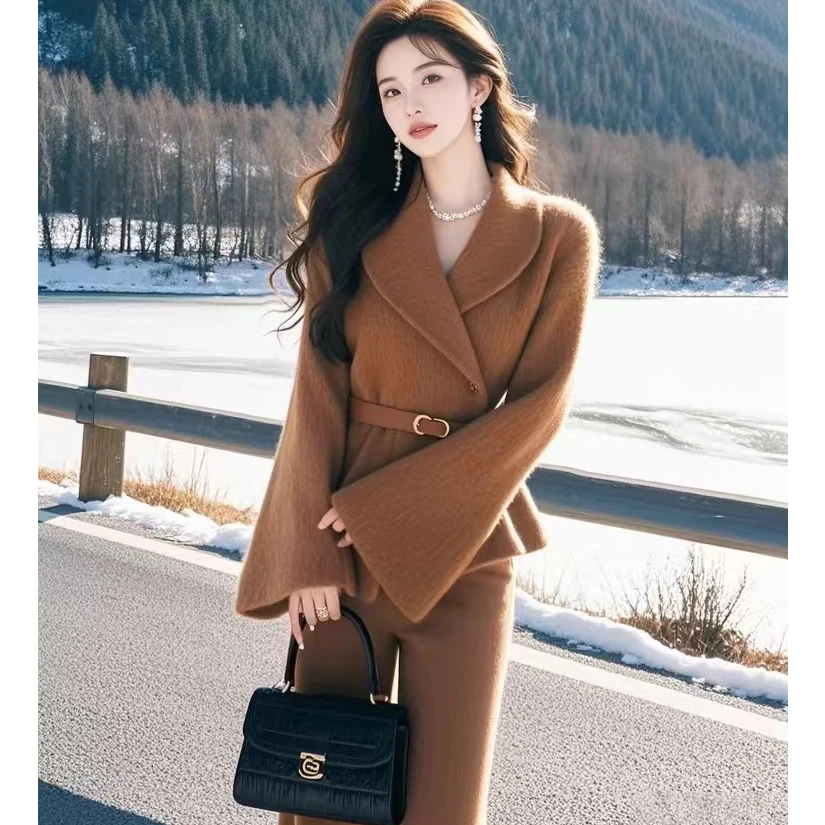 高级感冬装搭配小洋装温柔风气质名媛小香风御姐职业气质裤子套装