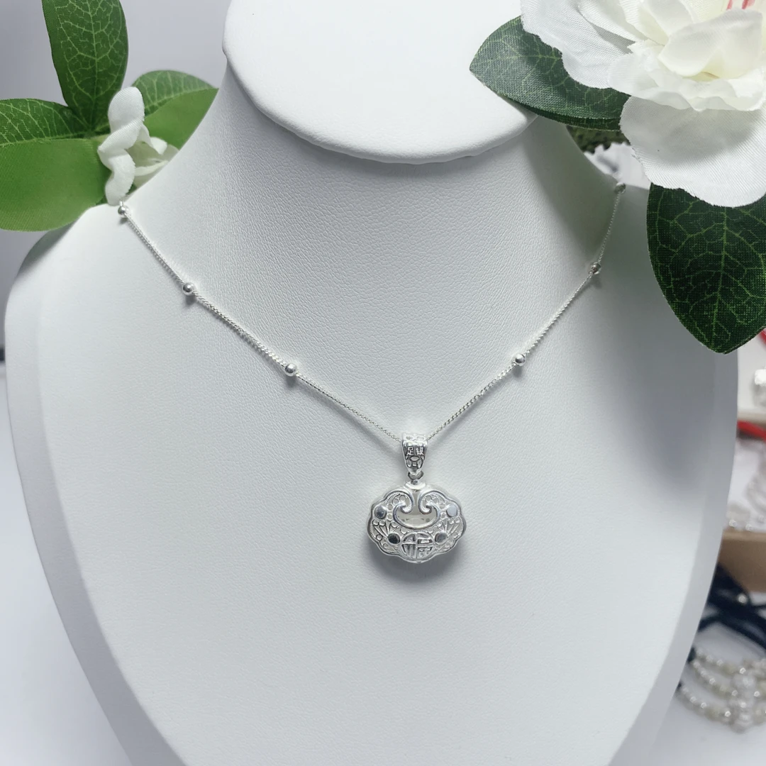 吊坠足银 足银吊坠无铃铛祥云福字小锁足银999时尚礼物送情侣