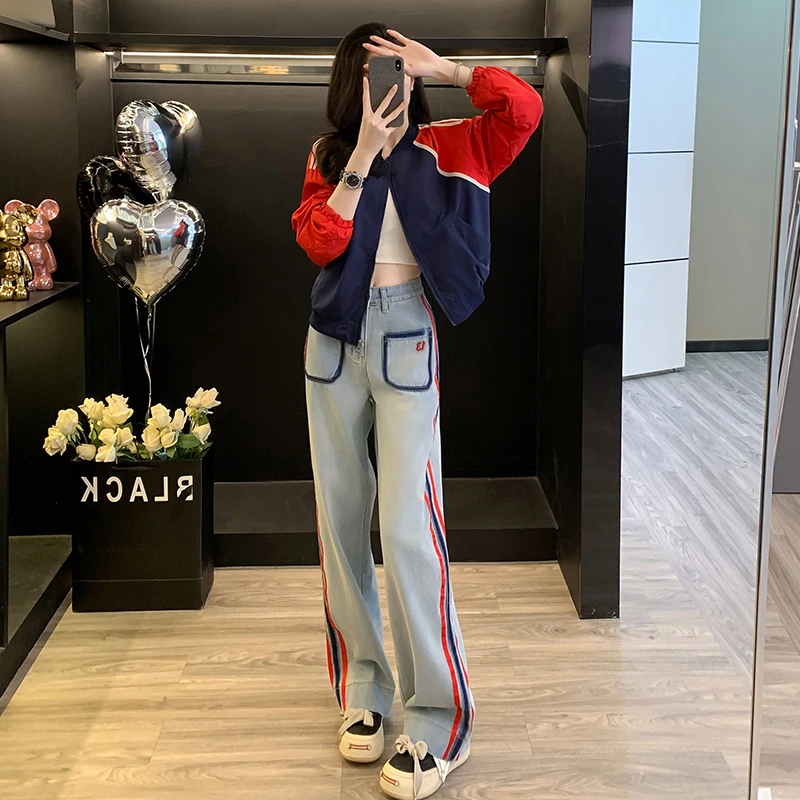 搭配一整套秋装2024欧洲站品牌外套上衣阔腿牛仔裤时尚两件套女装