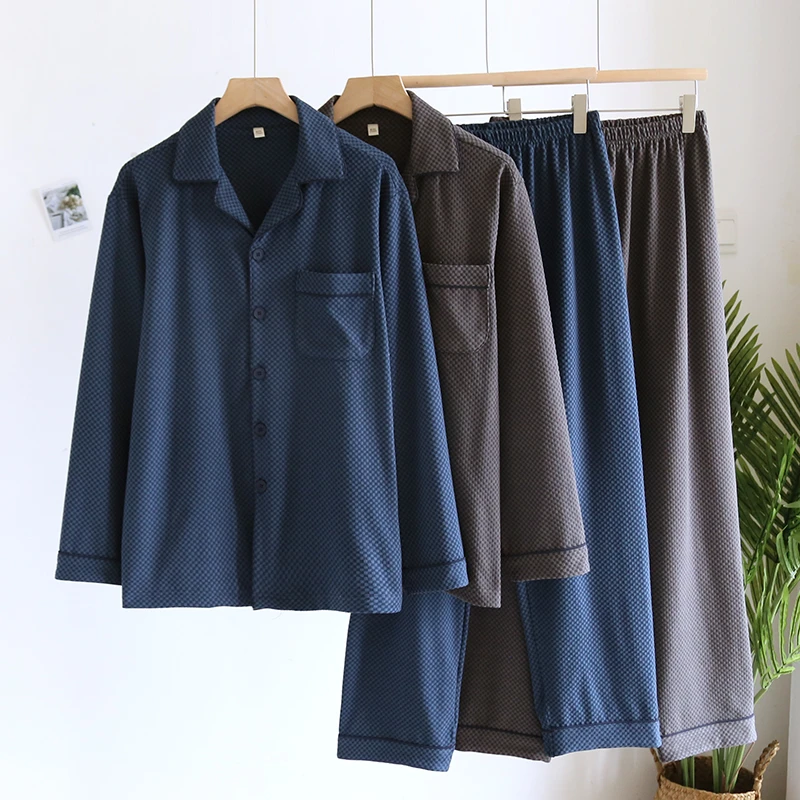 高端弹力睡衣男士秋冬季翻领德绒加大码长袖长裤超柔软可睡觉套装