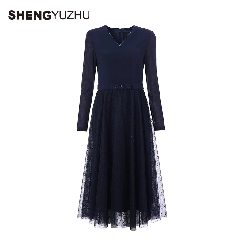 Shengyuzhu/声雨竹女装连衣裙气质长袖收腰裙子显瘦轻奢时尚优雅