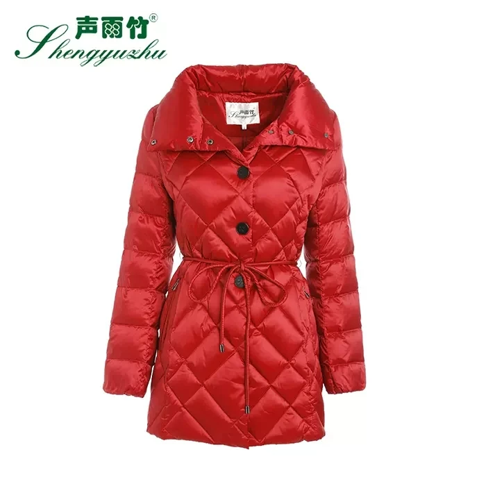 Shengyuzhu/声雨竹冬季新羽绒服女喜庆纯色加厚保暖拉链收腰外套