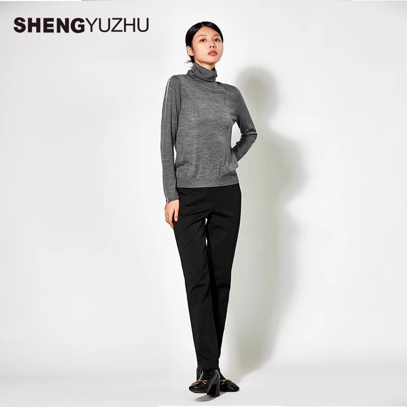 Shengyuzhu/声雨竹针织半高领毛衣女长袖高领修身上衣时尚休闲
