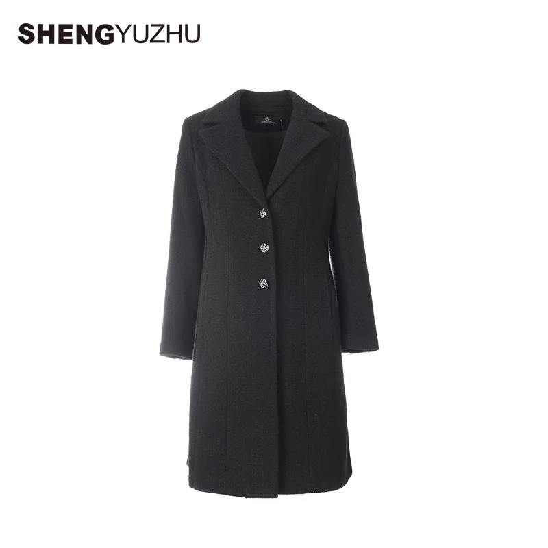 Shengyuzhu/声雨竹大衣商场同款长款修身毛呢外套气质休闲经典