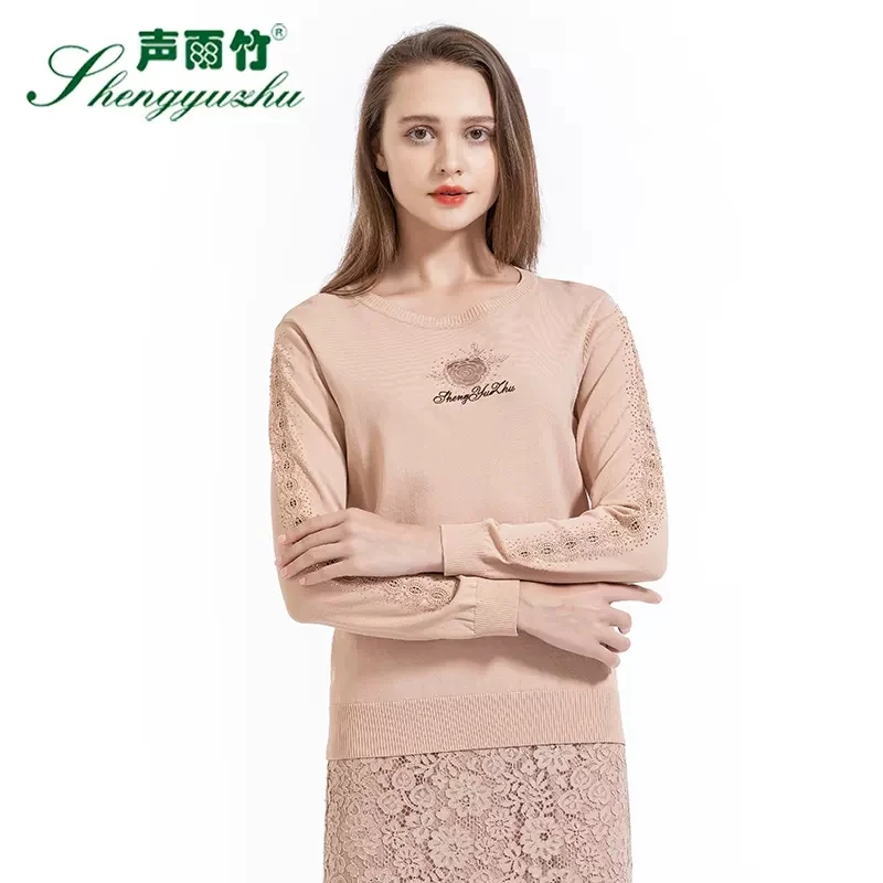 Shengyuzhu/声雨竹新款针织衫女长袖套头圆领打底衫女内搭