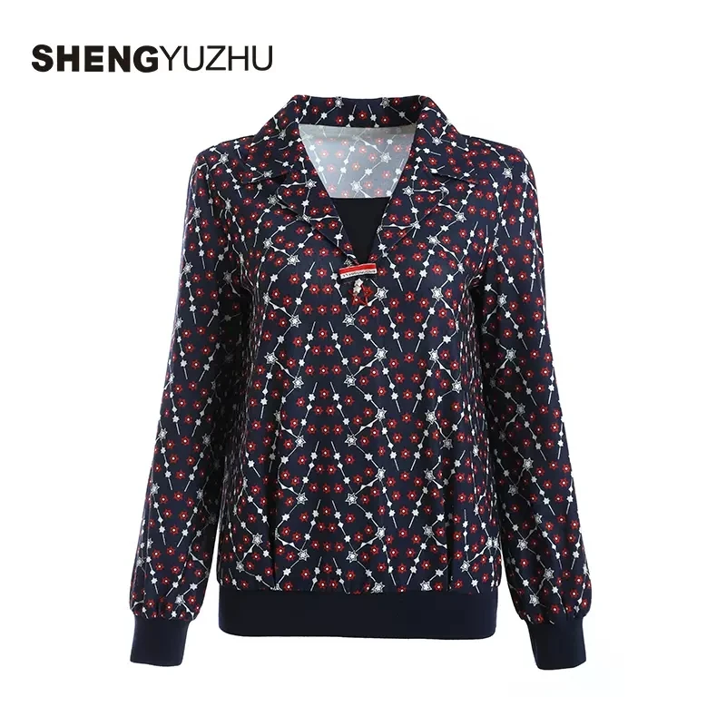 Shengyuzhu/声雨竹新款小衫女九分袖套头商场同款碎花上衣