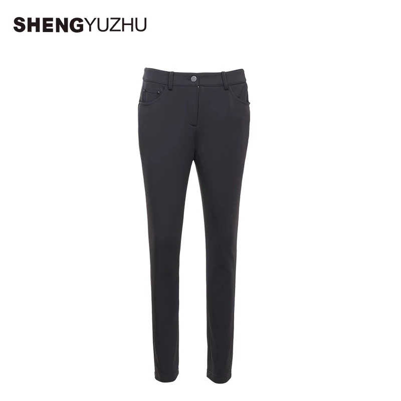 Shengyuzhu/声雨竹休闲裤女士中高腰商场同款直筒裤加绒舒适