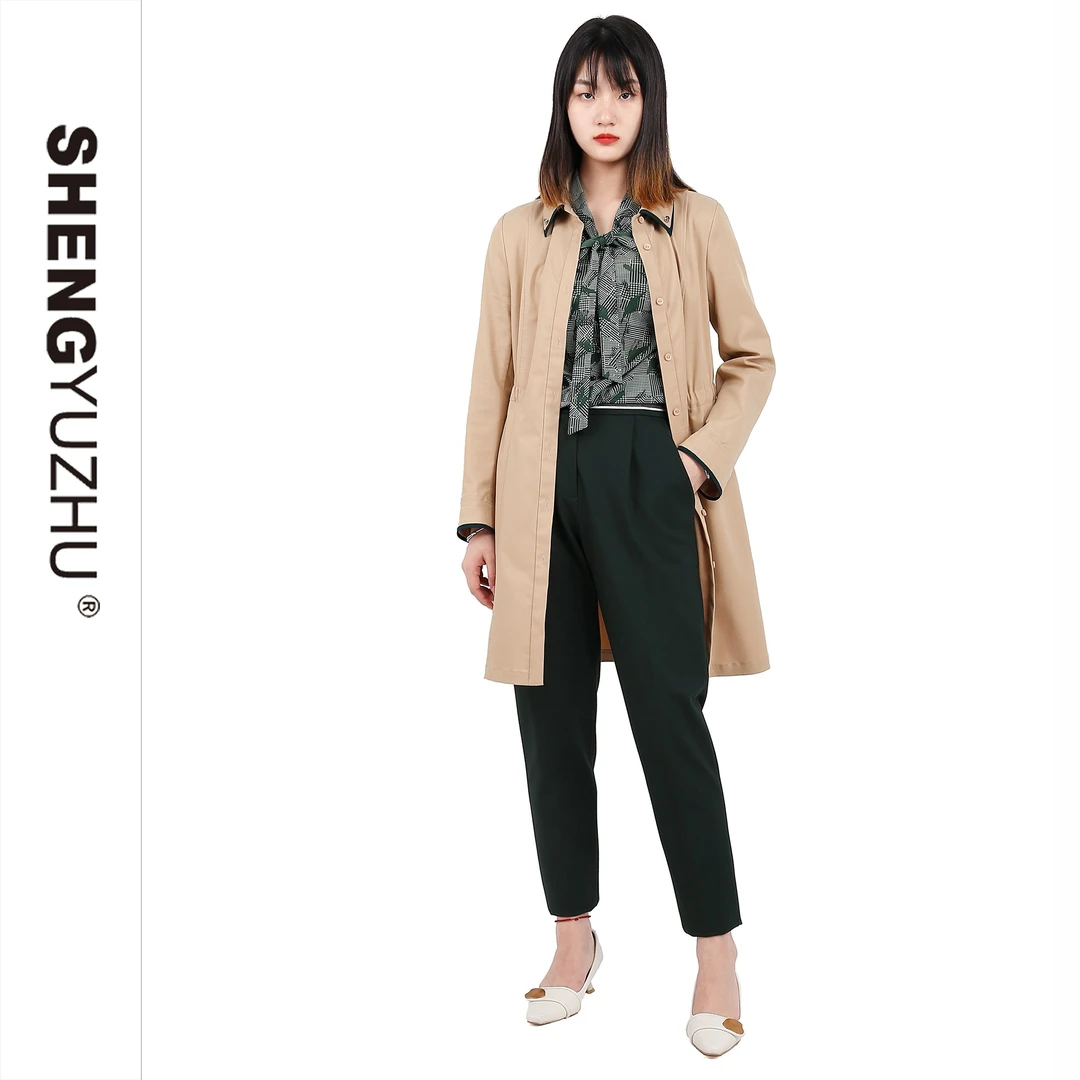 Shengyuzhu/声雨竹2022秋新款优雅系列韩版收腰显瘦气质中长风衣