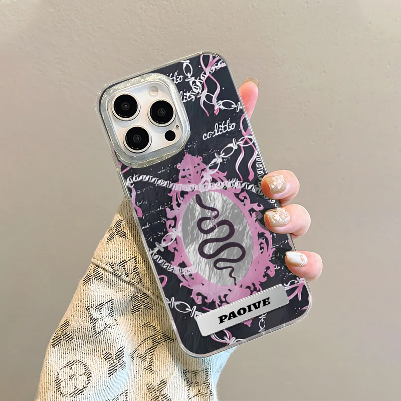 复古纹理蛇适用创意小众苹果15小米华为漩涡冰川防摔手机壳Paoive