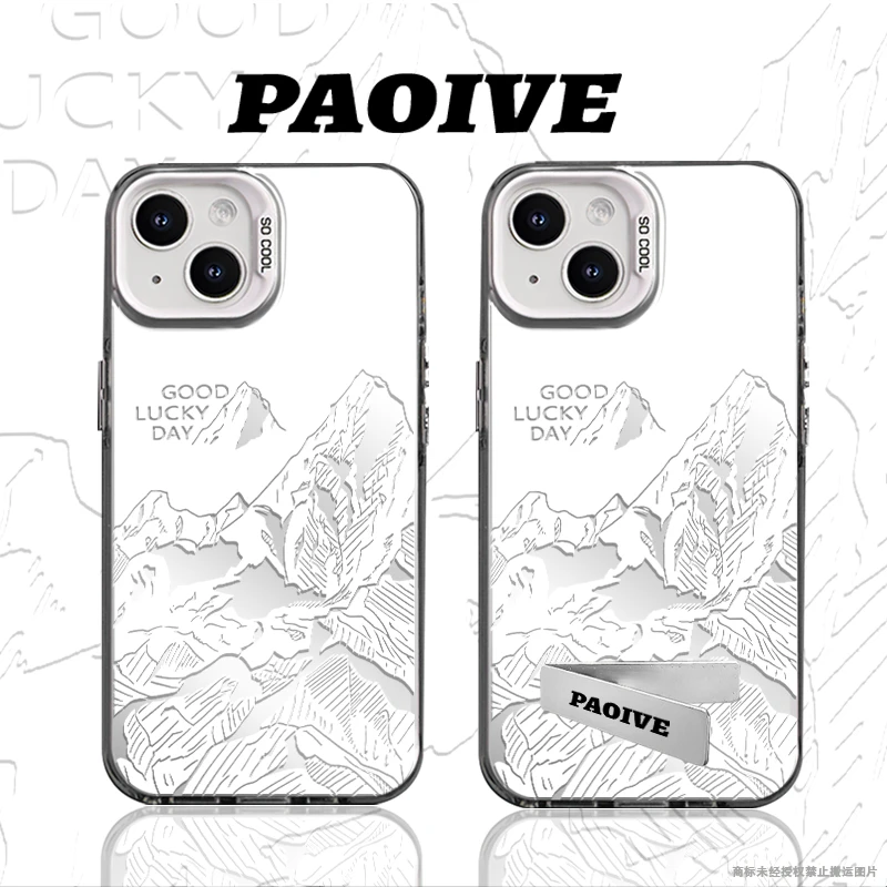 镂空雪山适用于创意可爱小众苹果15华为一加小米手机防摔壳Paoive
