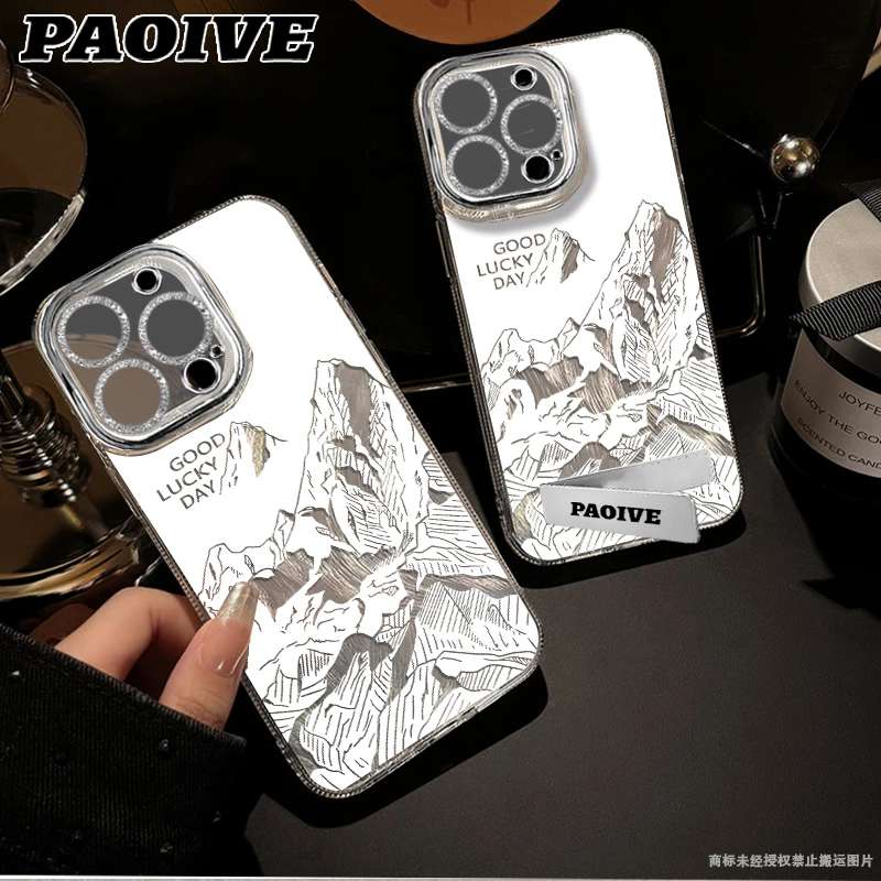 镂空雪山适用于创意小众苹果15华为小米精孔羽纱防摔手机壳Paoive