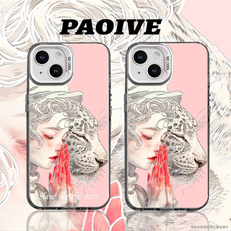 韵味美女和豹适用创意潮可爱萌苹果华为一加小米手机防摔壳Paoive