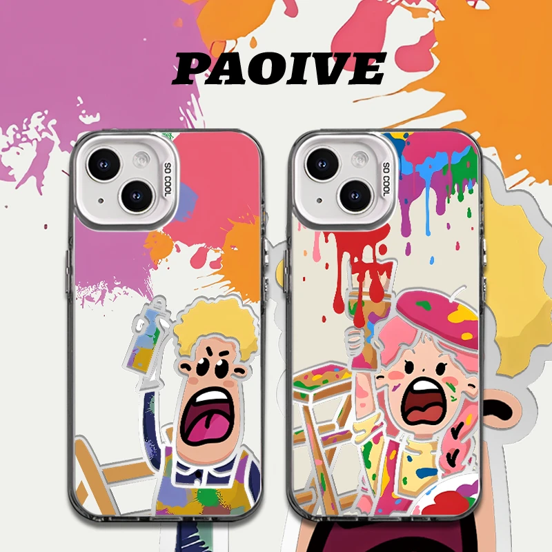 油画彩绘男孩适用彩银创意动漫可爱苹果15华为一加小米手机防摔壳