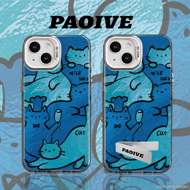 锡纸纹猫咪物语适用创意小众苹果15华为一加小米手机防摔壳Paoive
